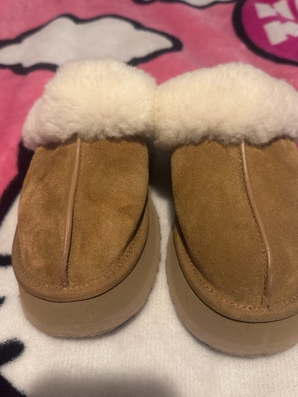 UGG Kids Chestnut Suede Slippers with Cream Shearling